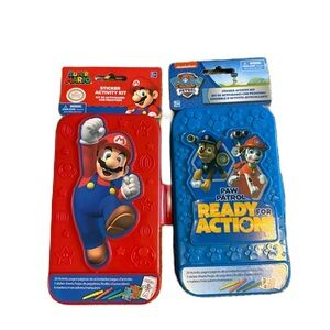 Super Mario and PAW Patrol Sticker Activity Kit Blue Plastic Carrying Case New